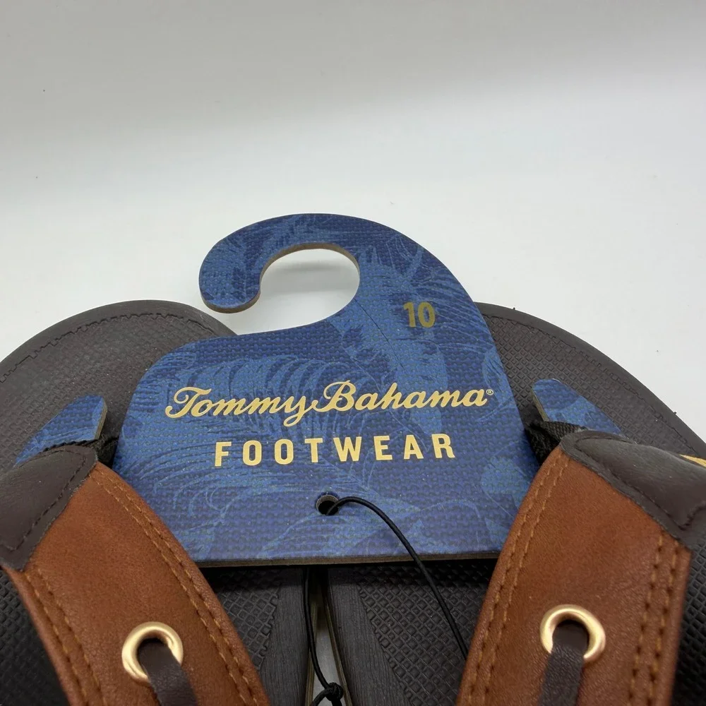 Tommy Bahama Mens Leather Sandals Brown Tan Thong Boat Shoe Detail Size 10